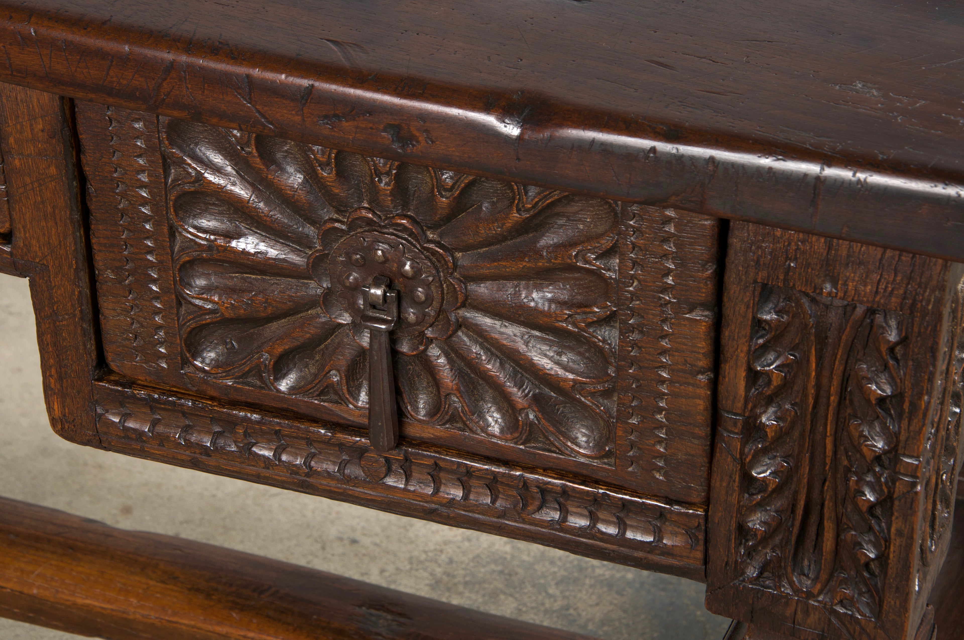 Early 19th Century Spanish Baroque Carved Mixed Wood Writing Desk