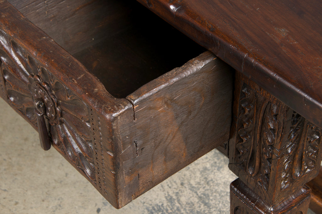 Early 19th Century Spanish Baroque Carved Mixed Wood Writing Desk