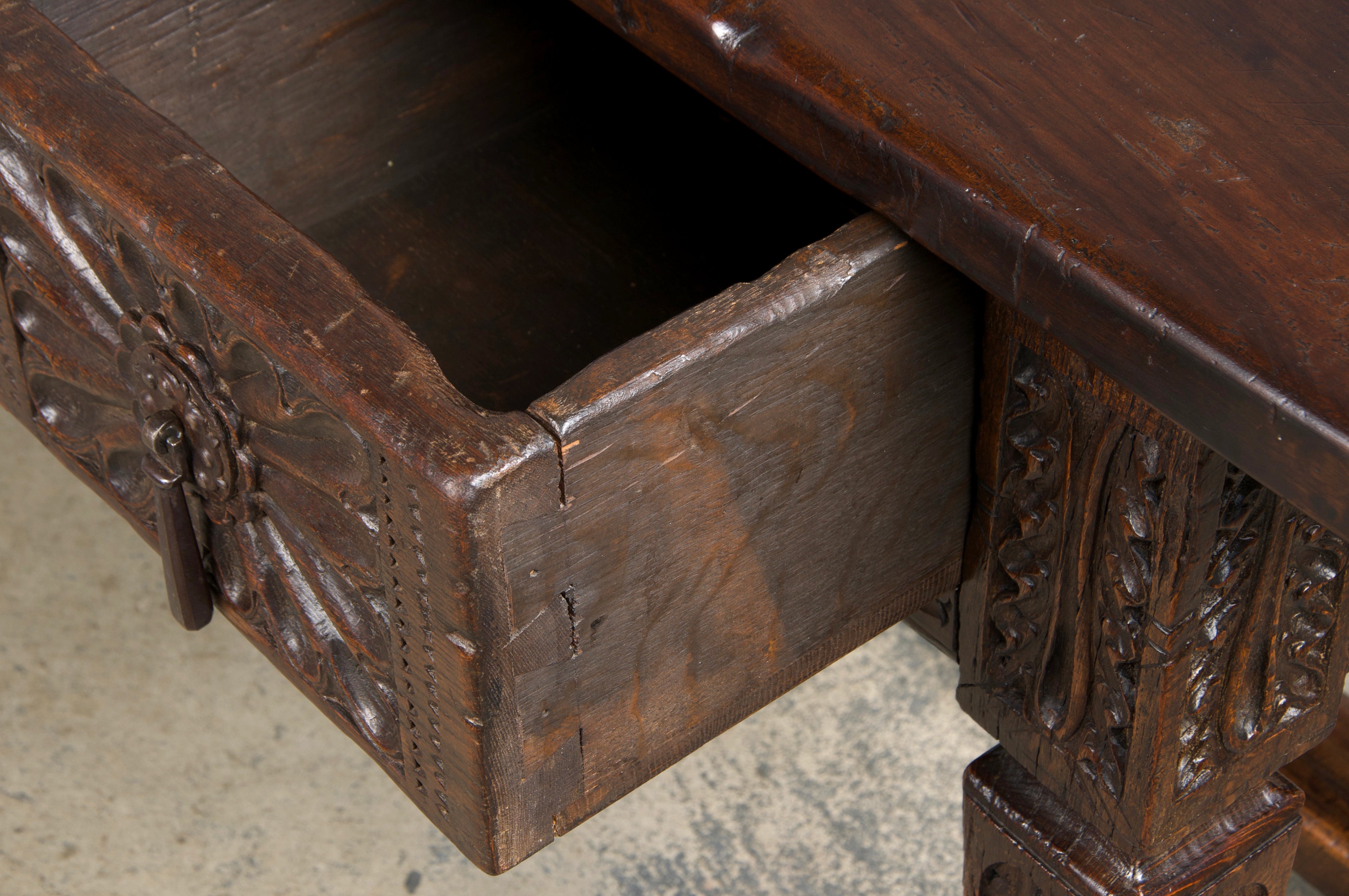 Early 19th Century Spanish Baroque Carved Mixed Wood Writing Desk