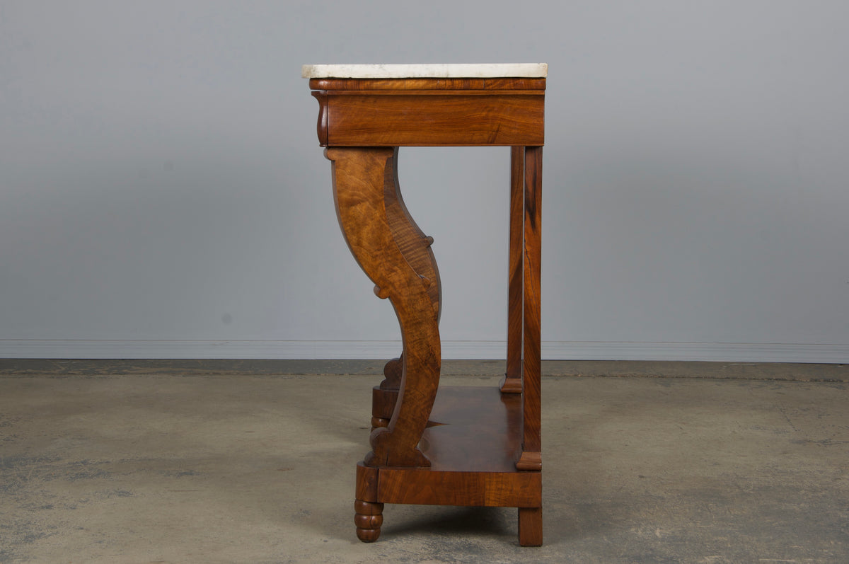 19th Century French Empire Style Walnut Console W/ Carrara Marble
