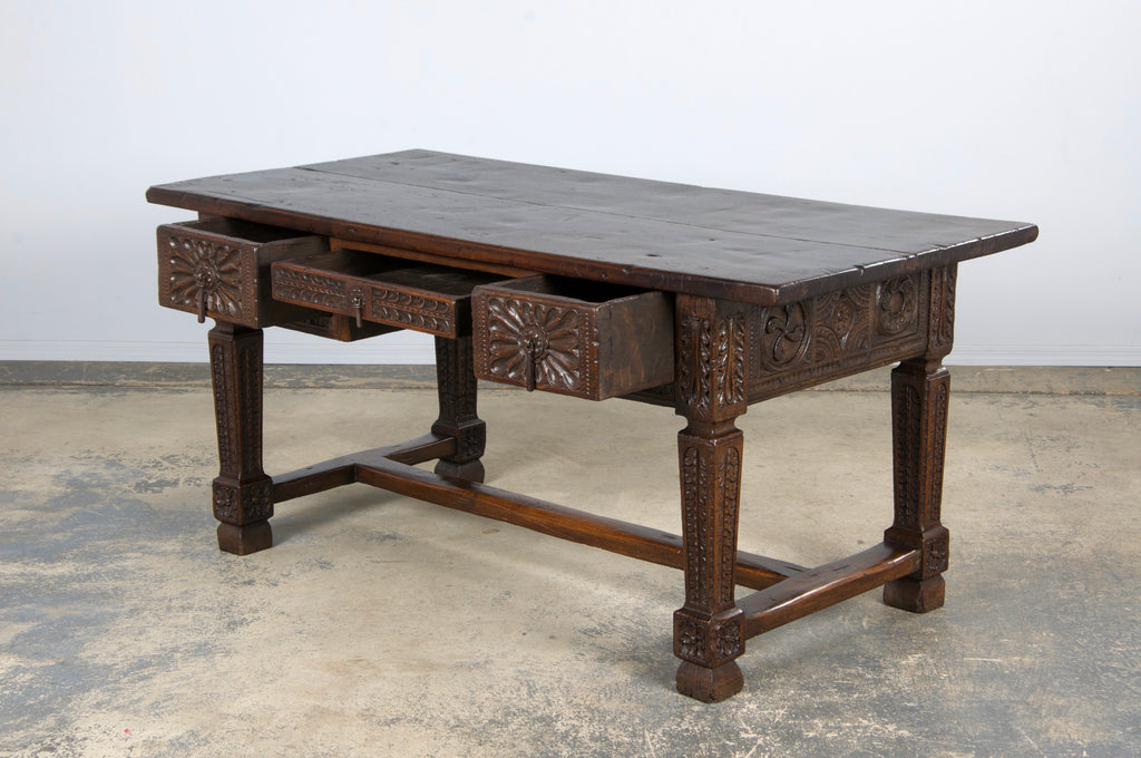 Early 19th Century Spanish Baroque Carved Mixed Wood Writing Desk