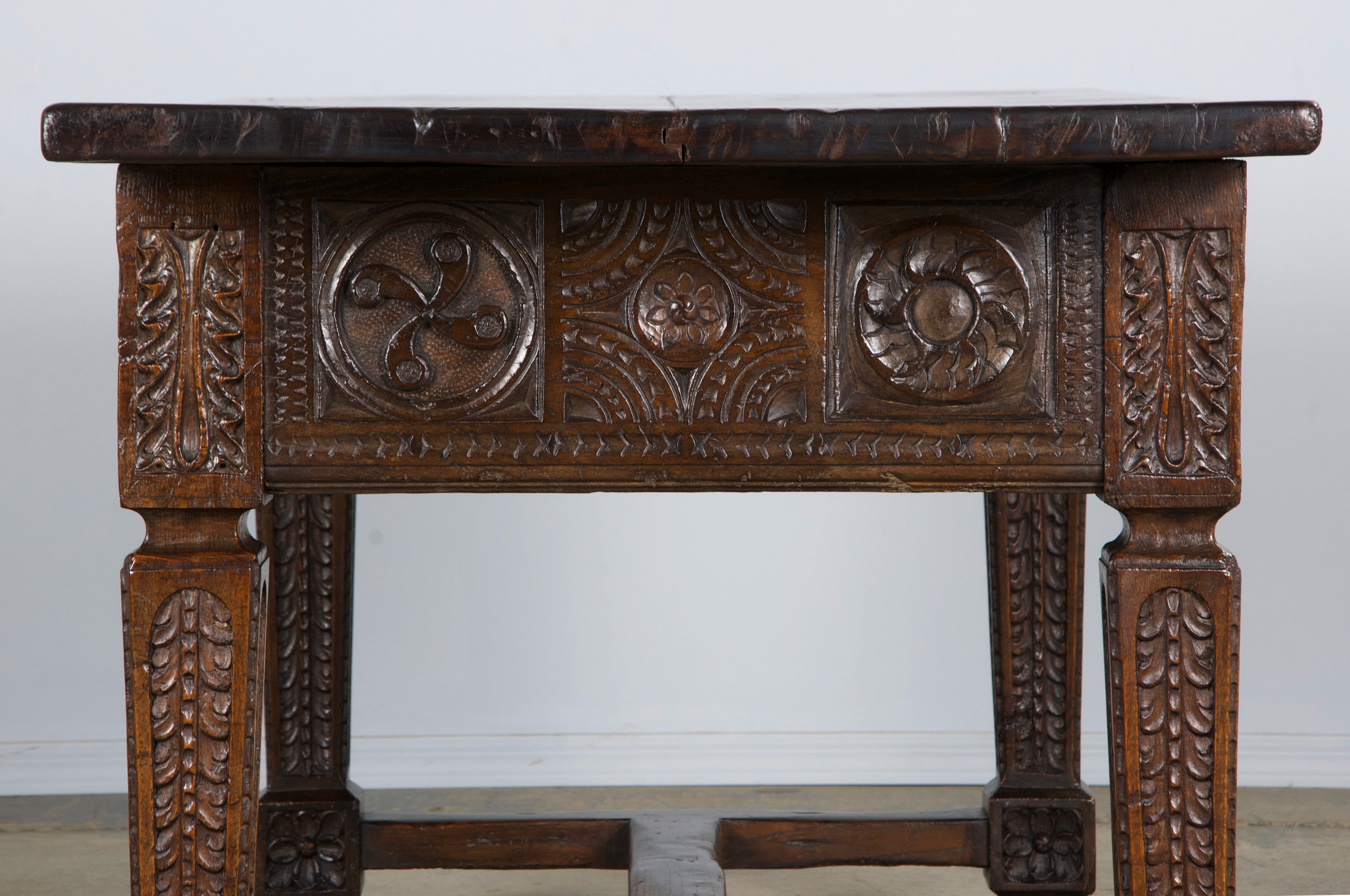 Early 19th Century Spanish Baroque Carved Mixed Wood Writing Desk