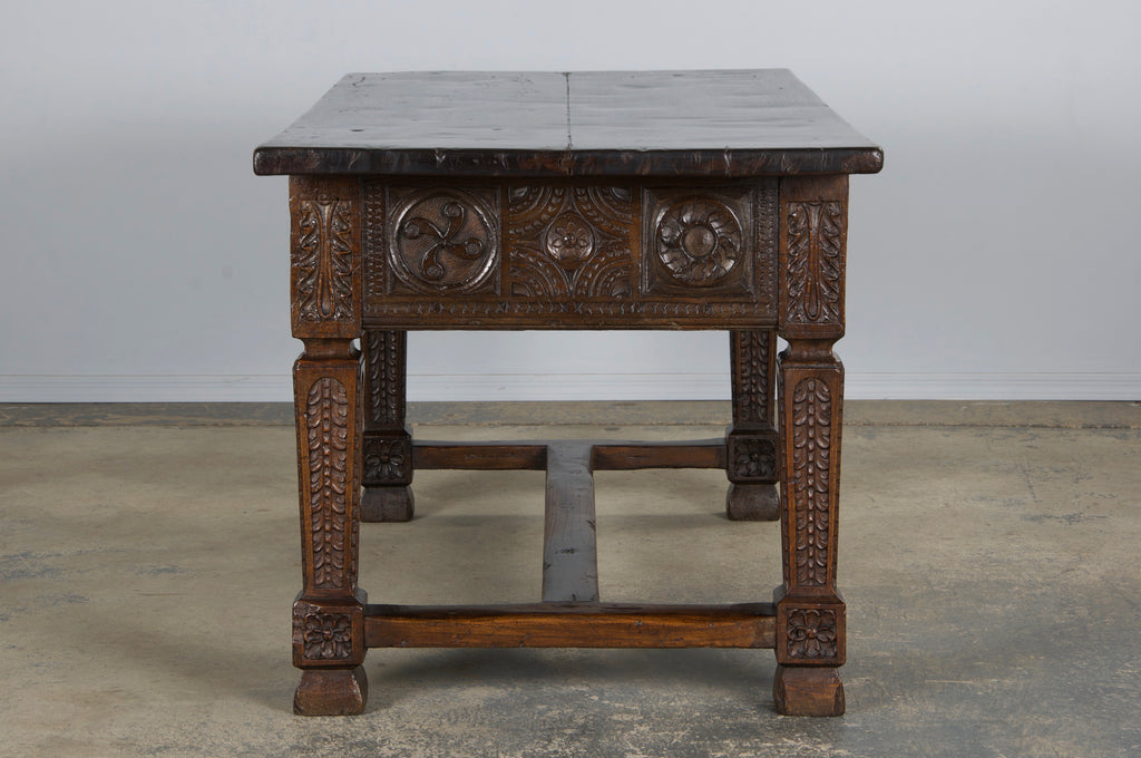 Early 19th Century Spanish Baroque Carved Mixed Wood Writing Desk