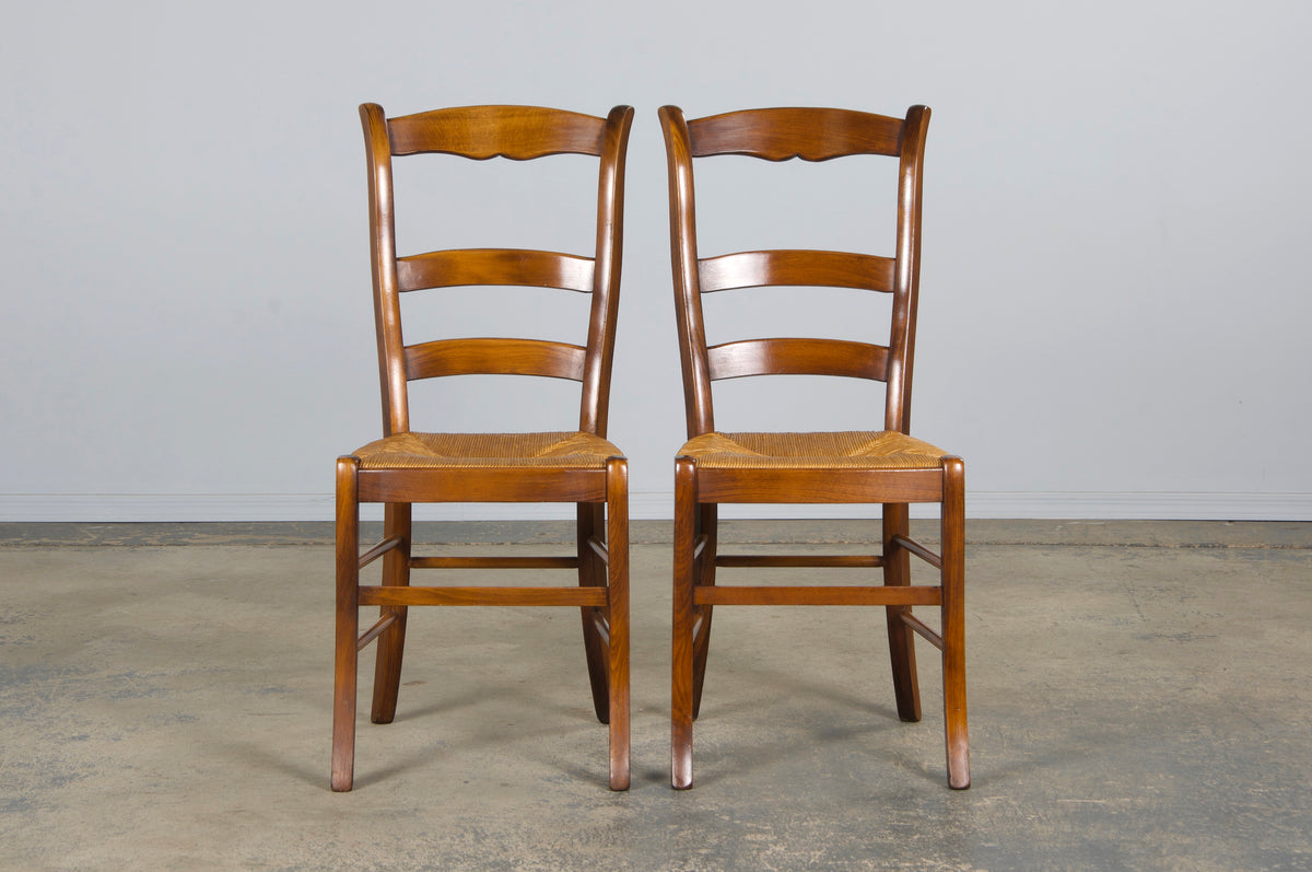 Country French Louis Philippe Style Maple Dining Chairs W/ Rush Seats - Set of 8