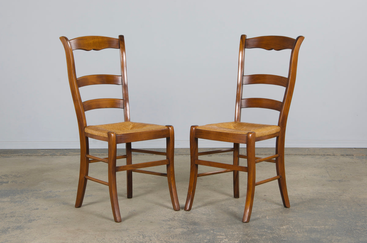 Country French Louis Philippe Style Maple Dining Chairs W/ Rush Seats - Set of 8