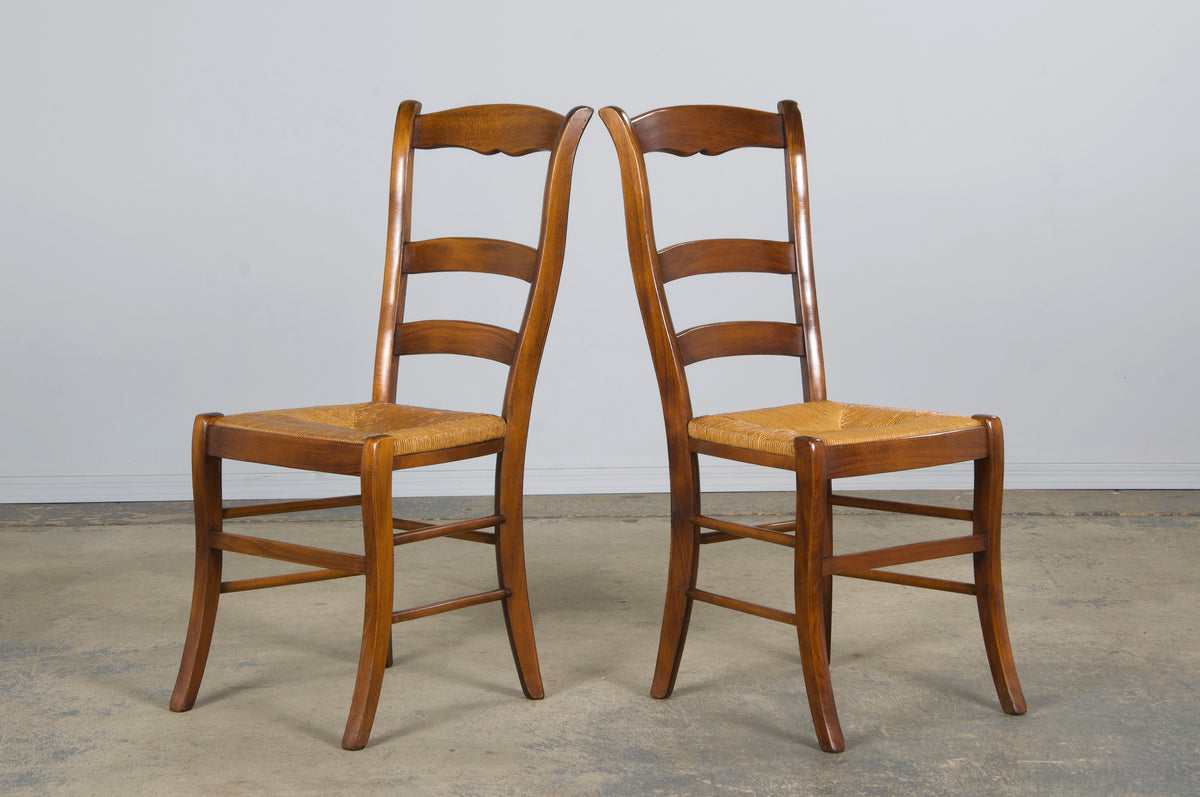 Country French Louis Philippe Style Maple Dining Chairs W/ Rush Seats - Set of 8