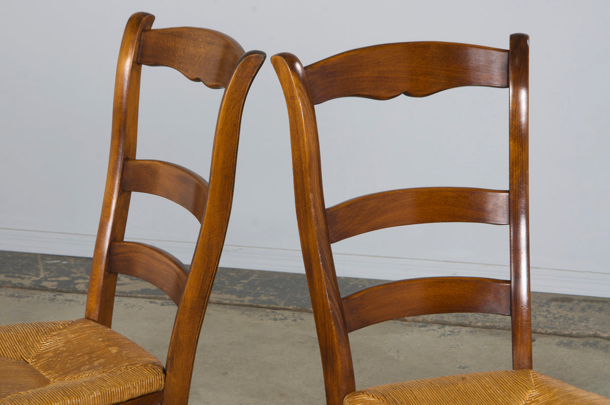 Country French Louis Philippe Style Maple Dining Chairs W/ Rush Seats - Set of 8