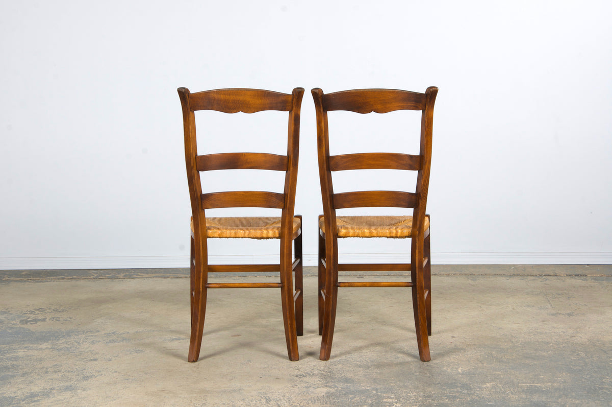 Country French Louis Philippe Style Maple Dining Chairs W/ Rush Seats - Set of 8