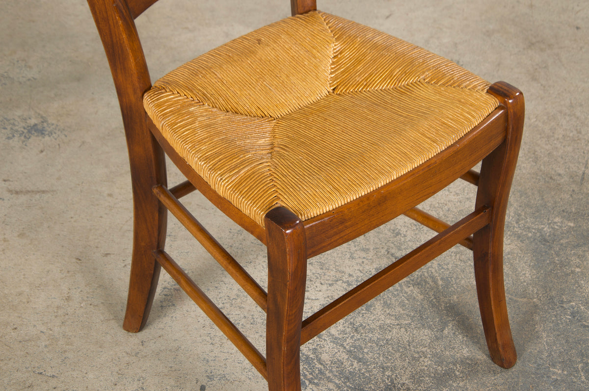 Country French Louis Philippe Style Maple Dining Chairs W/ Rush Seats - Set of 8