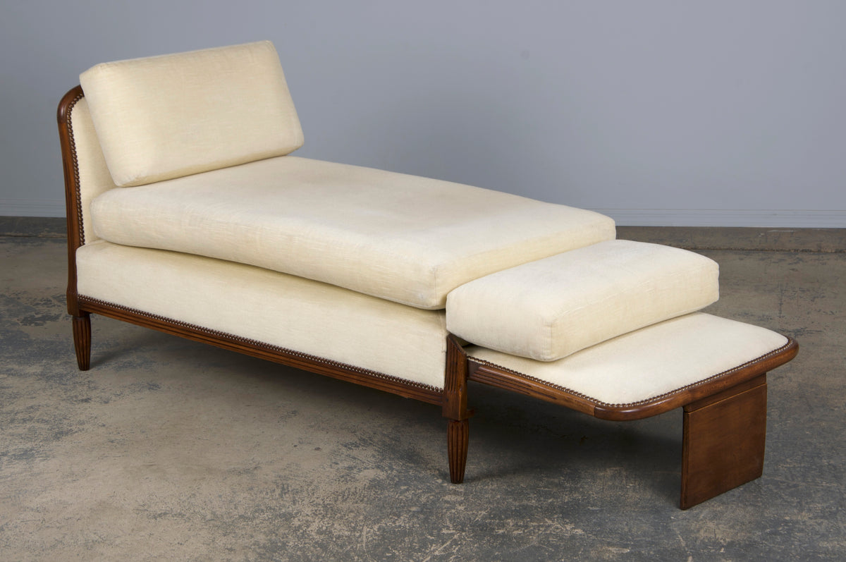 1930s French Art Deco Maple Daybed W/ Cream Velvet