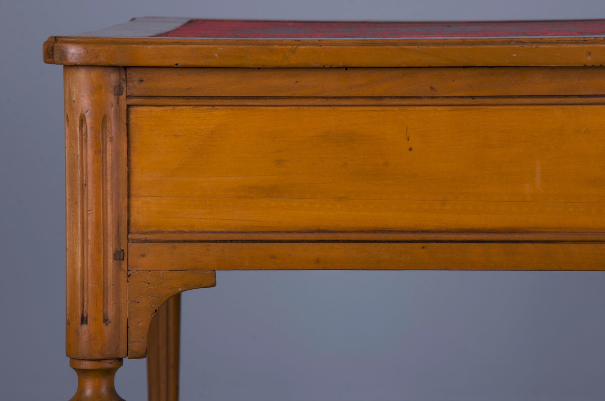 Antique French Louis XVI Style Satinwood Writing Desk W/ Burgundy Leather Top