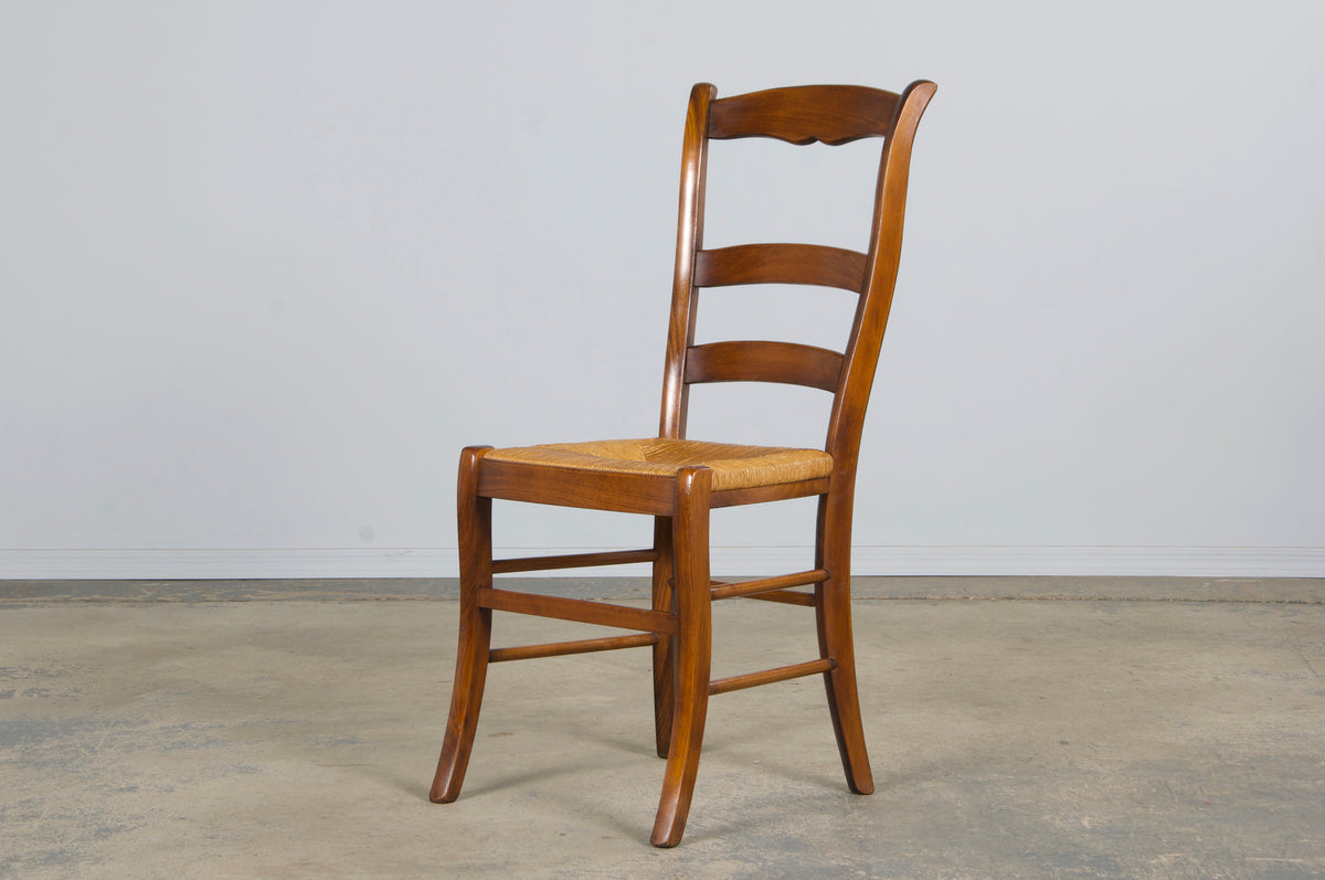 Country French Louis Philippe Style Maple Dining Chairs W/ Rush Seats - Set of 8