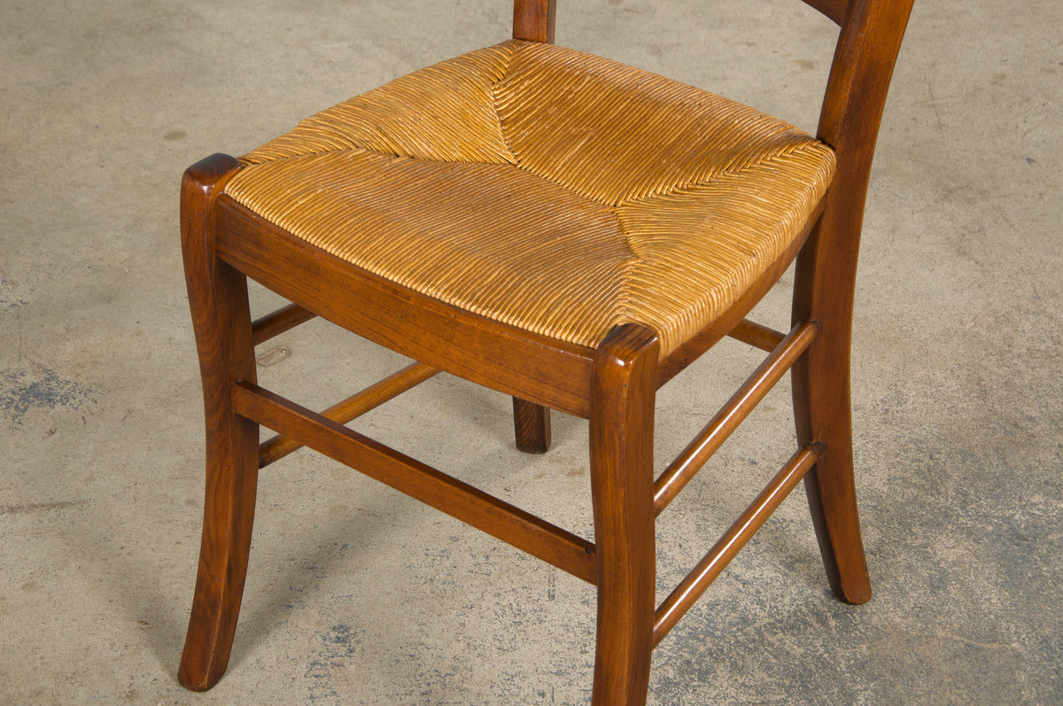 Country French Louis Philippe Style Maple Dining Chairs W/ Rush Seats - Set of 8