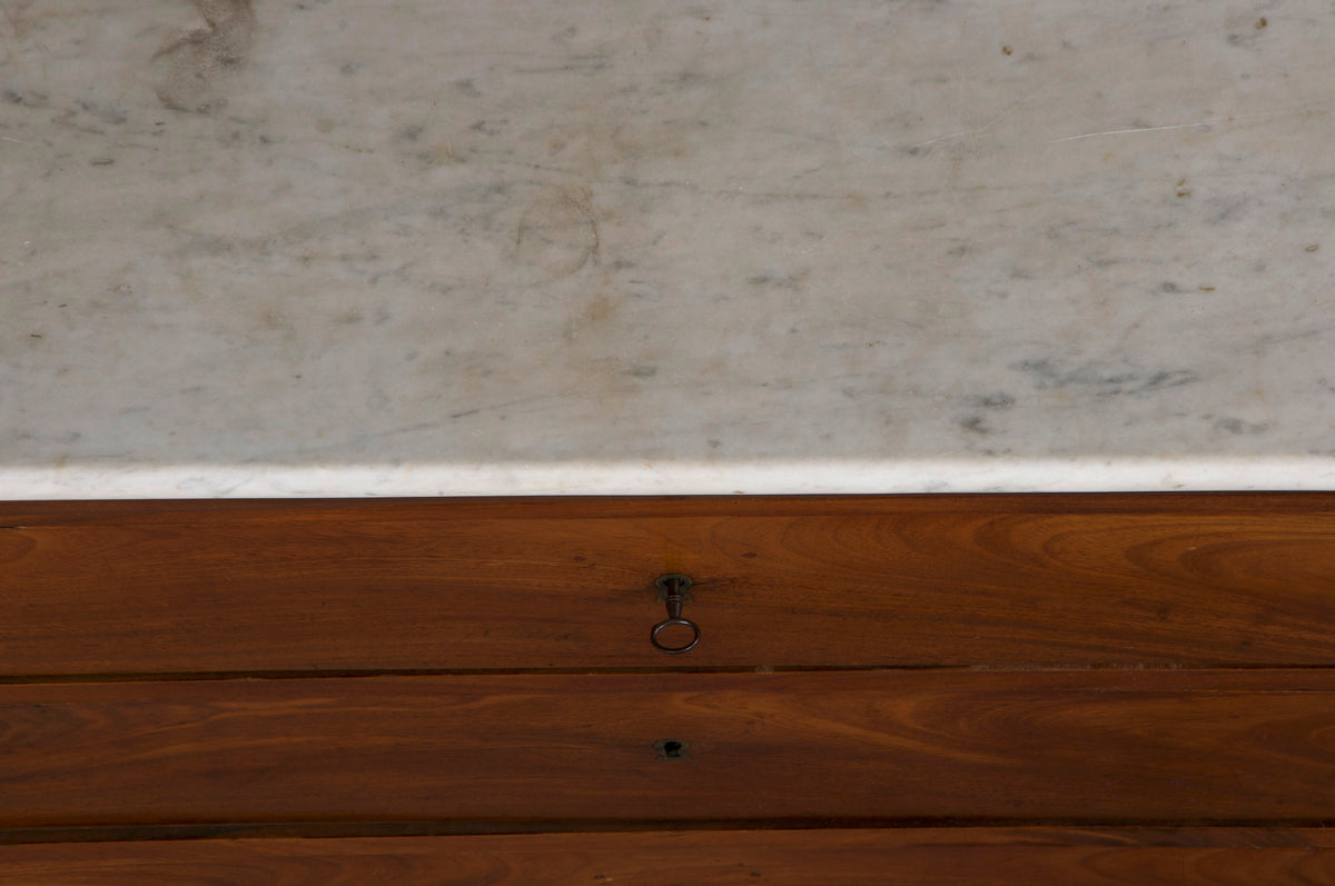 ON HOLD 19th Century French Louis Philippe Style Mahogany Chest Of Drawers W/ Carrara Marble