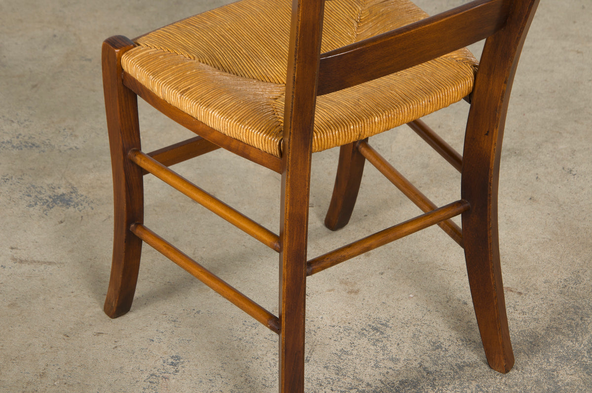 Country French Louis Philippe Style Maple Dining Chairs W/ Rush Seats - Set of 8