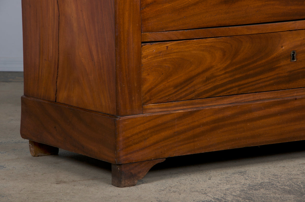 ON HOLD 19th Century French Louis Philippe Style Mahogany Chest Of Drawers W/ Carrara Marble