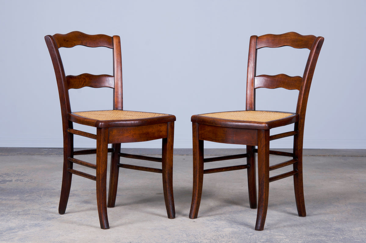 Antique Country French Provincial Petite Oak Dining Chairs W/ Cane Seats - Set of 8