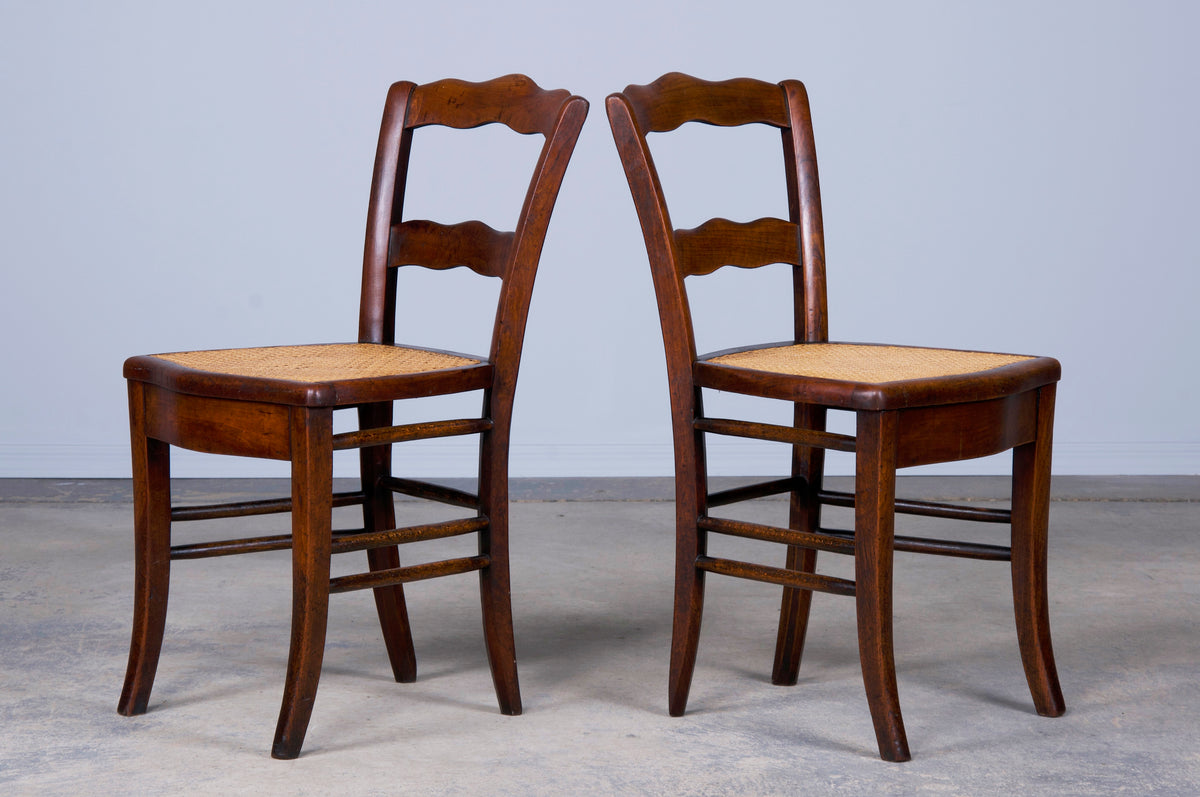 Antique Country French Provincial Petite Oak Dining Chairs W/ Cane Seats - Set of 8