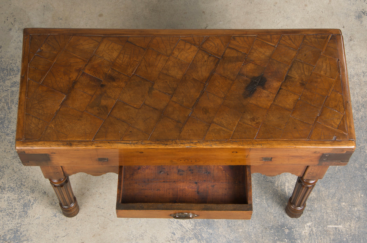 19th Century French Parisian Carved Maple Butcher Block Table