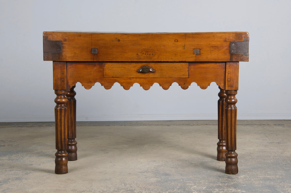 19th Century French Parisian Carved Maple Butcher Block Table