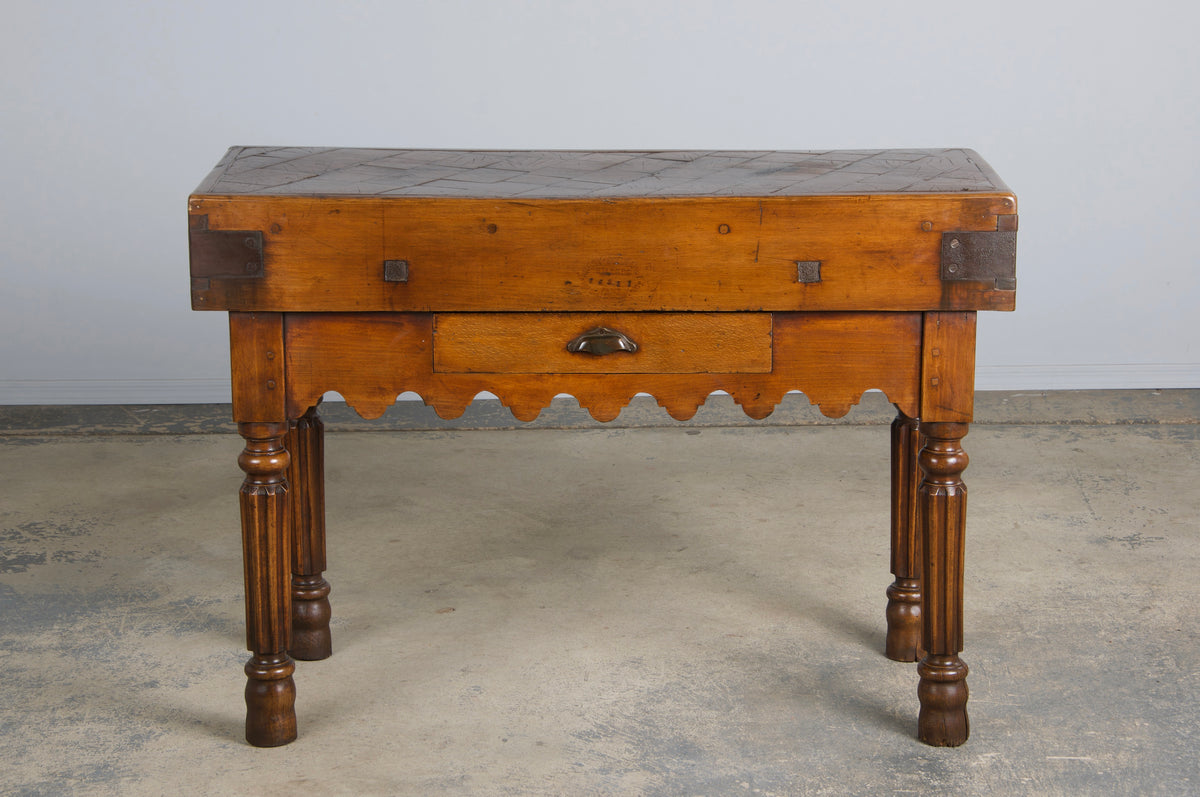 19th Century French Parisian Carved Maple Butcher Block Table