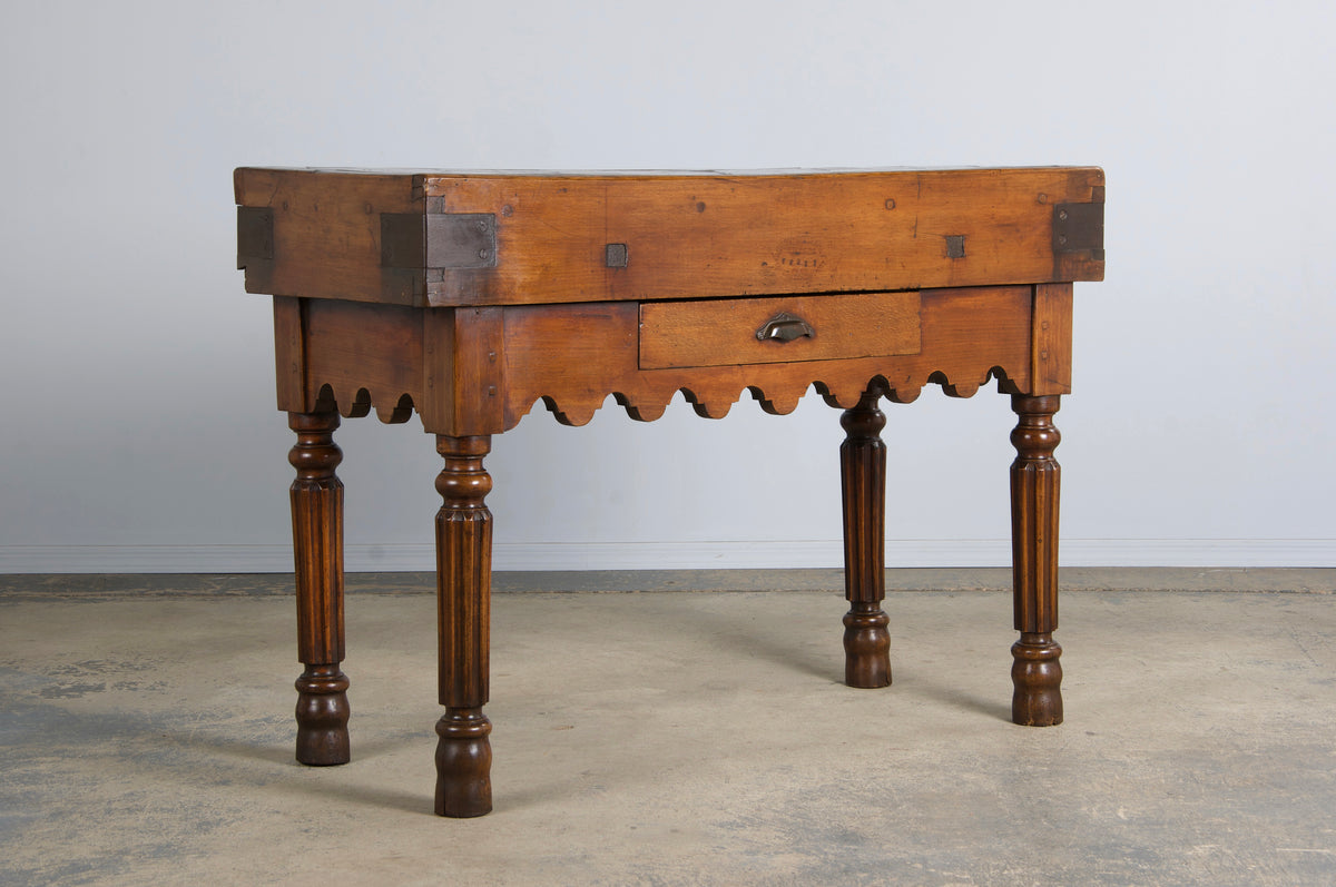 19th Century French Parisian Carved Maple Butcher Block Table