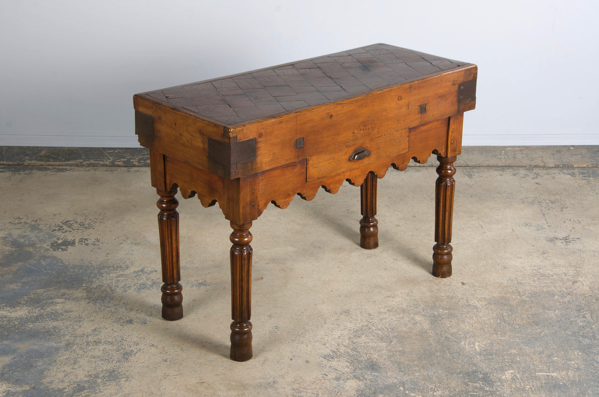 19th Century French Parisian Carved Maple Butcher Block Table