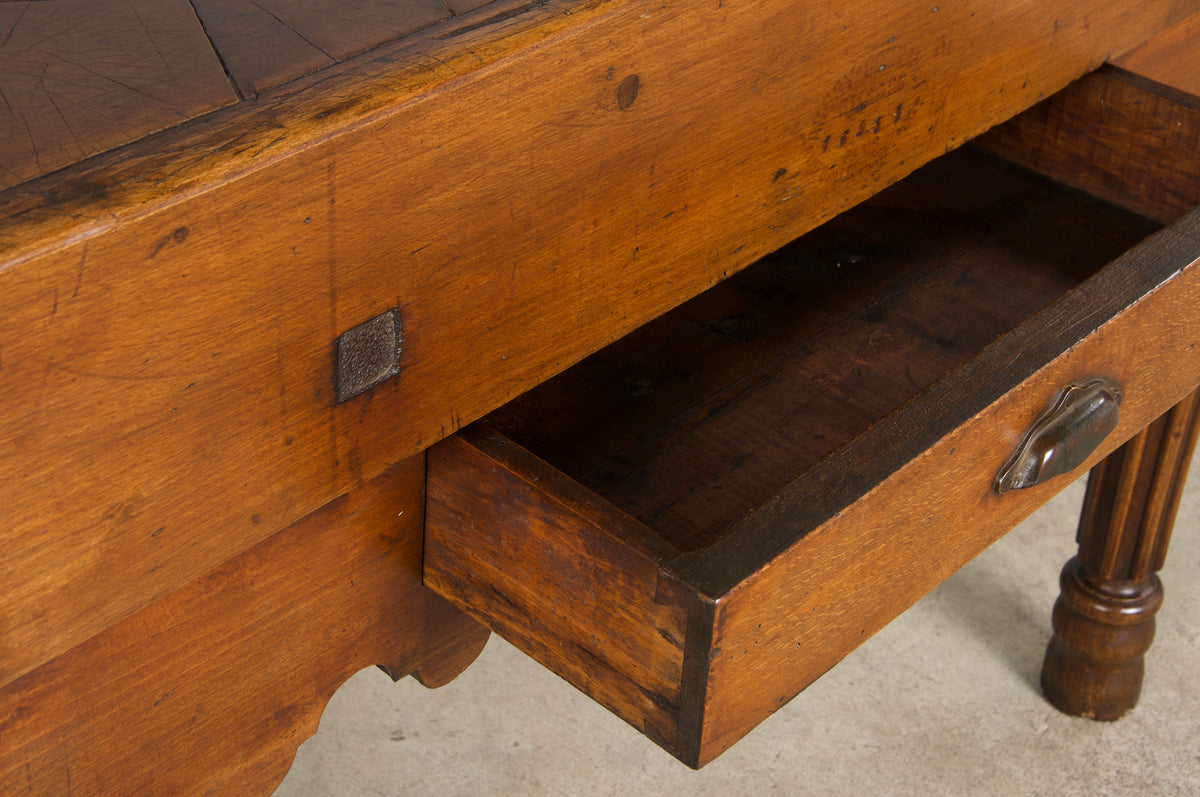 19th Century French Parisian Carved Maple Butcher Block Table