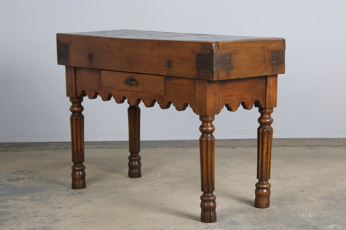 19th Century French Parisian Carved Maple Butcher Block Table