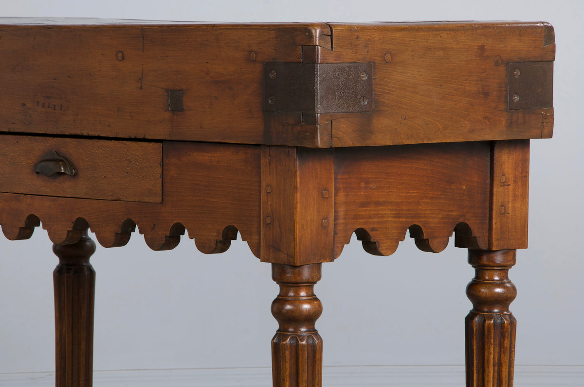 19th Century French Parisian Carved Maple Butcher Block Table