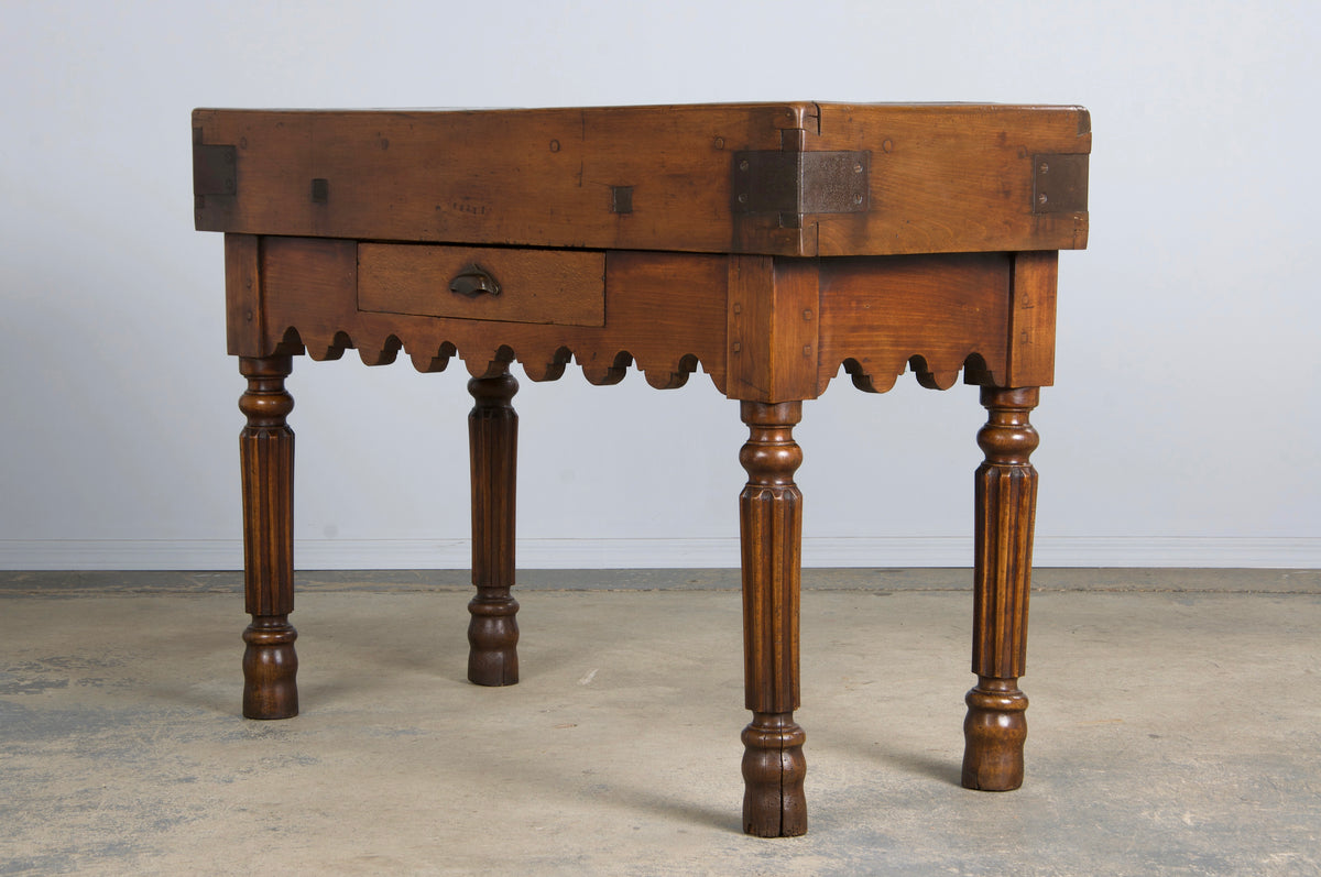 19th Century French Parisian Carved Maple Butcher Block Table