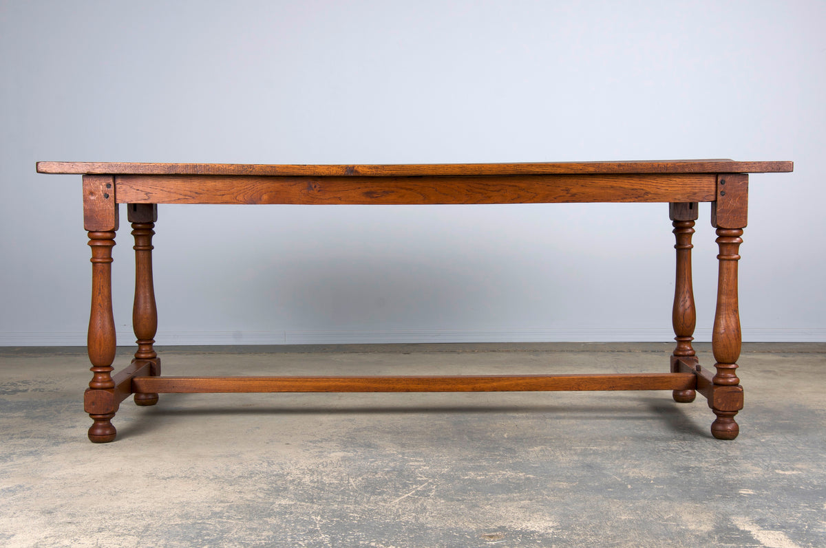 Antique Country French Provincial Oak Farmhouse Trestle Dining Table