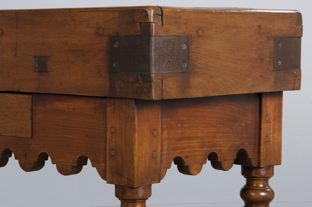 19th Century French Parisian Carved Maple Butcher Block Table