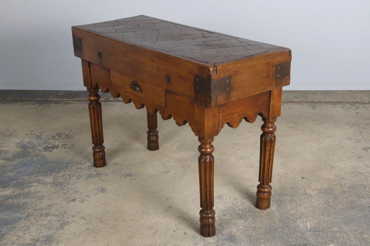 19th Century French Parisian Carved Maple Butcher Block Table