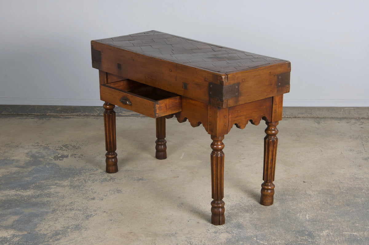 19th Century French Parisian Carved Maple Butcher Block Table