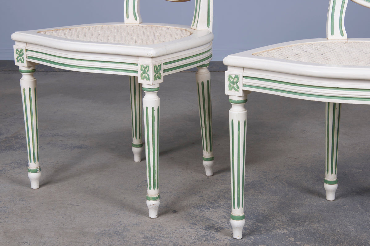 French Louis XVI Style Painted Cane Dining Chairs - Set of 6