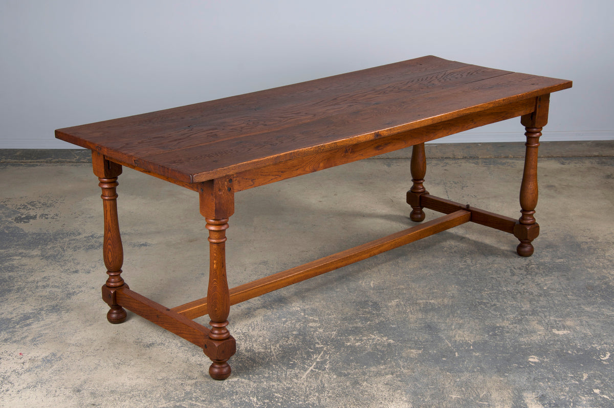 Antique Country French Provincial Oak Farmhouse Trestle Dining Table