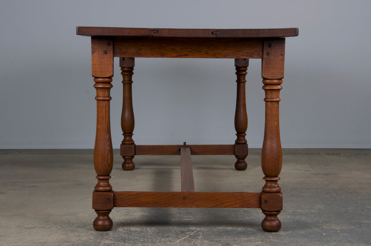 Antique Country French Provincial Oak Farmhouse Trestle Dining Table