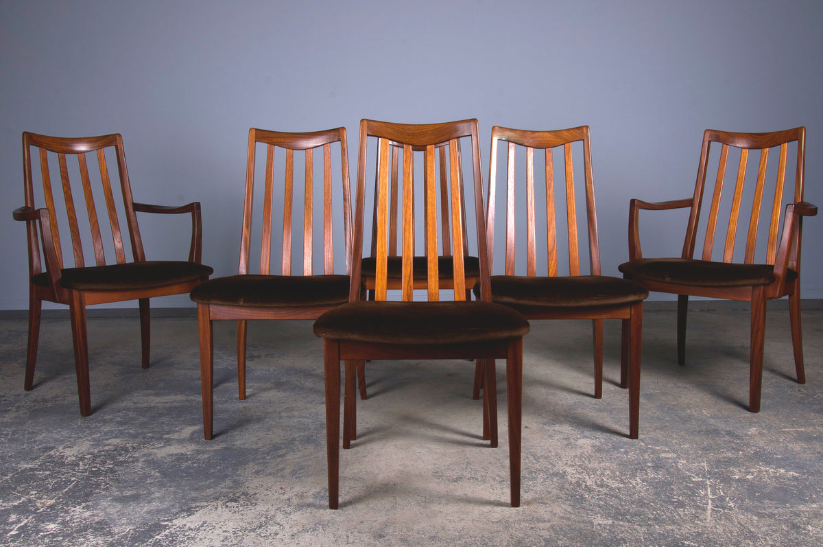 Mid-Century Modern G-Plan Teak Dining Chairs W/ Brown Velvet - Set of 6