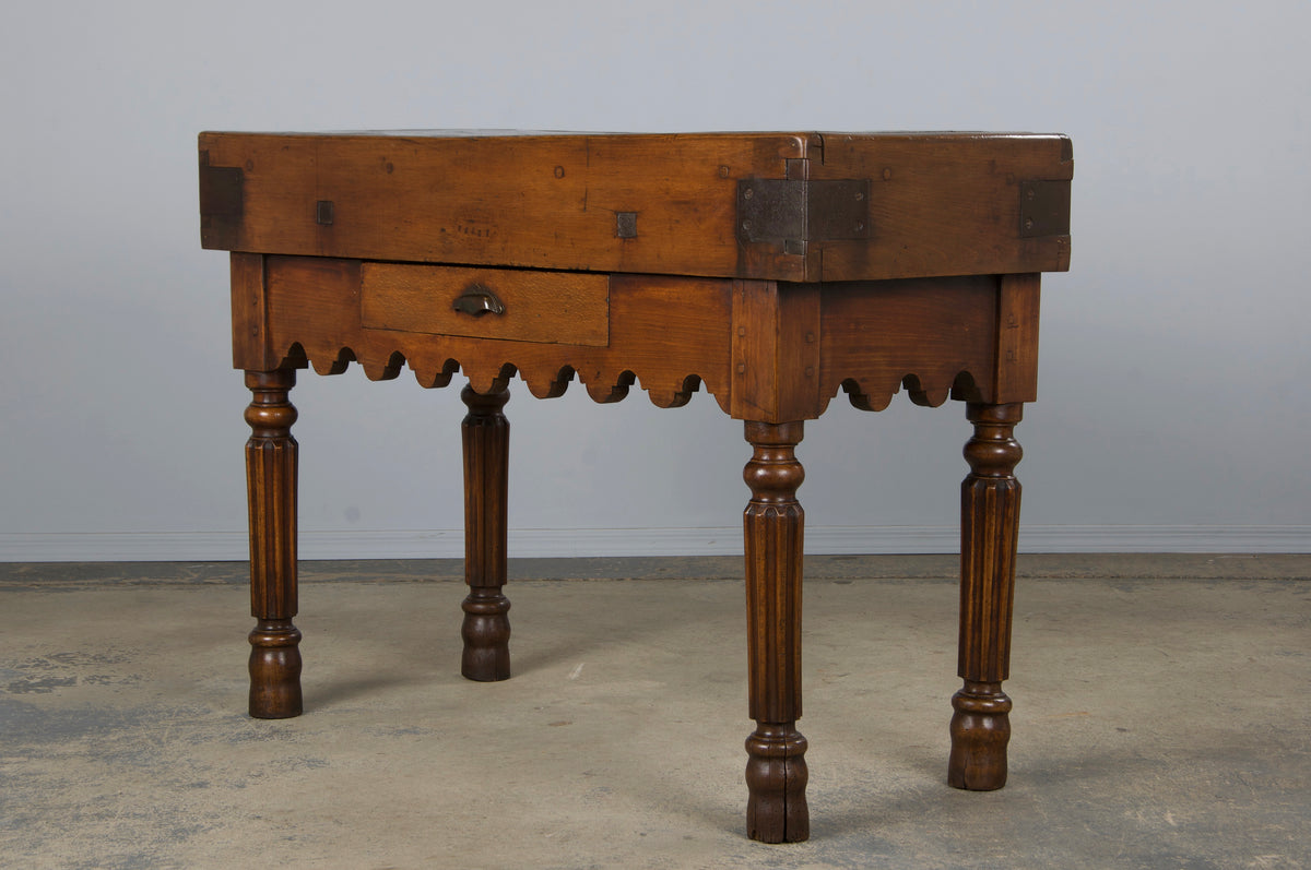 19th Century French Parisian Carved Maple Butcher Block Table