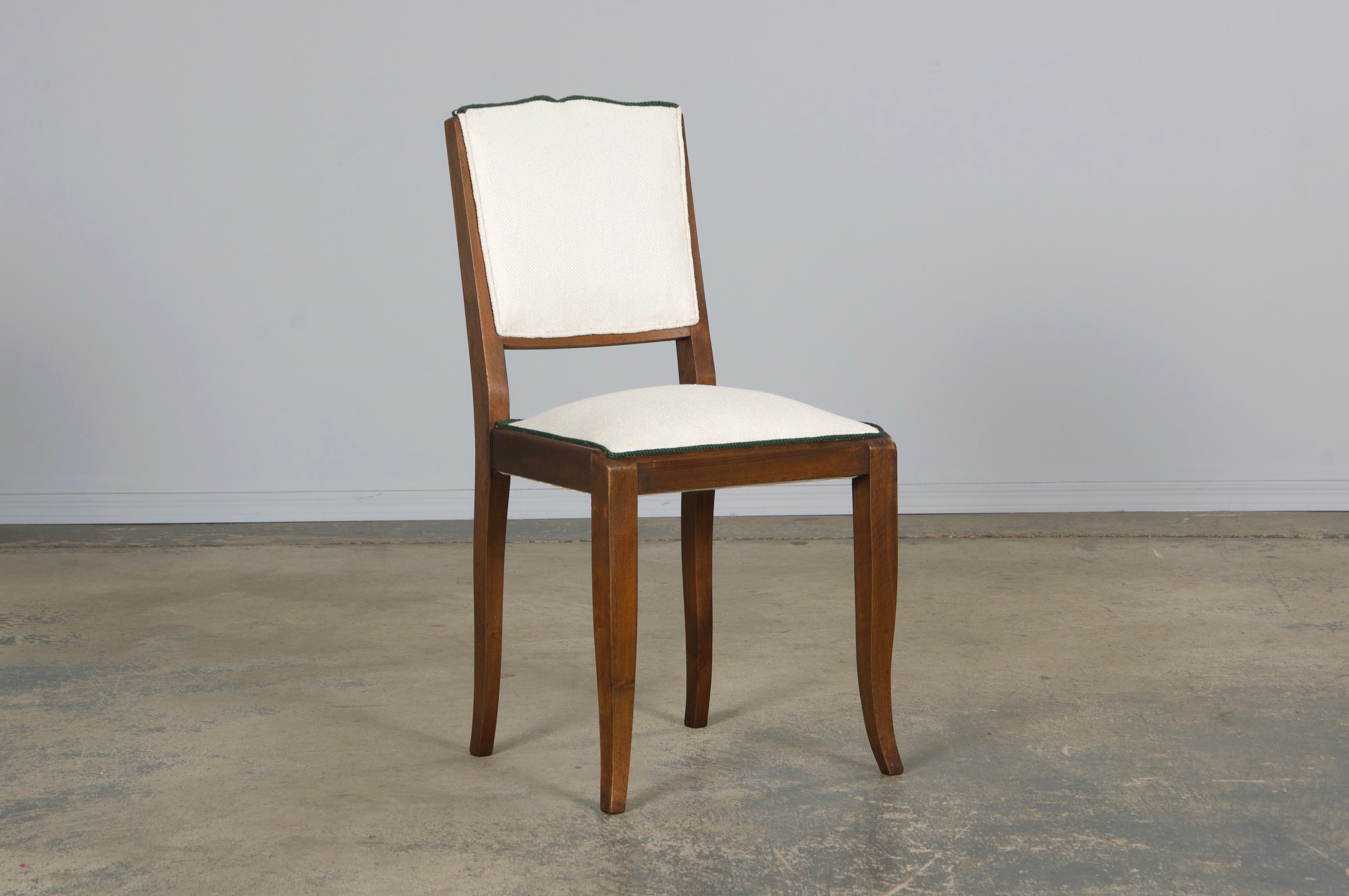 1920s French Art Deco Mustache Back Dining Chairs In Off-White and Green - Set of 6