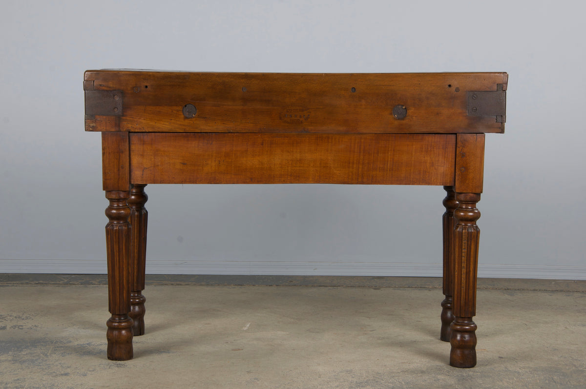 19th Century French Parisian Carved Maple Butcher Block Table