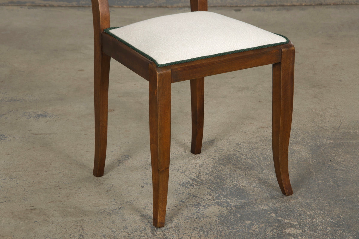 1920s French Art Deco Mustache Back Dining Chairs In Off-White and Green - Set of 6