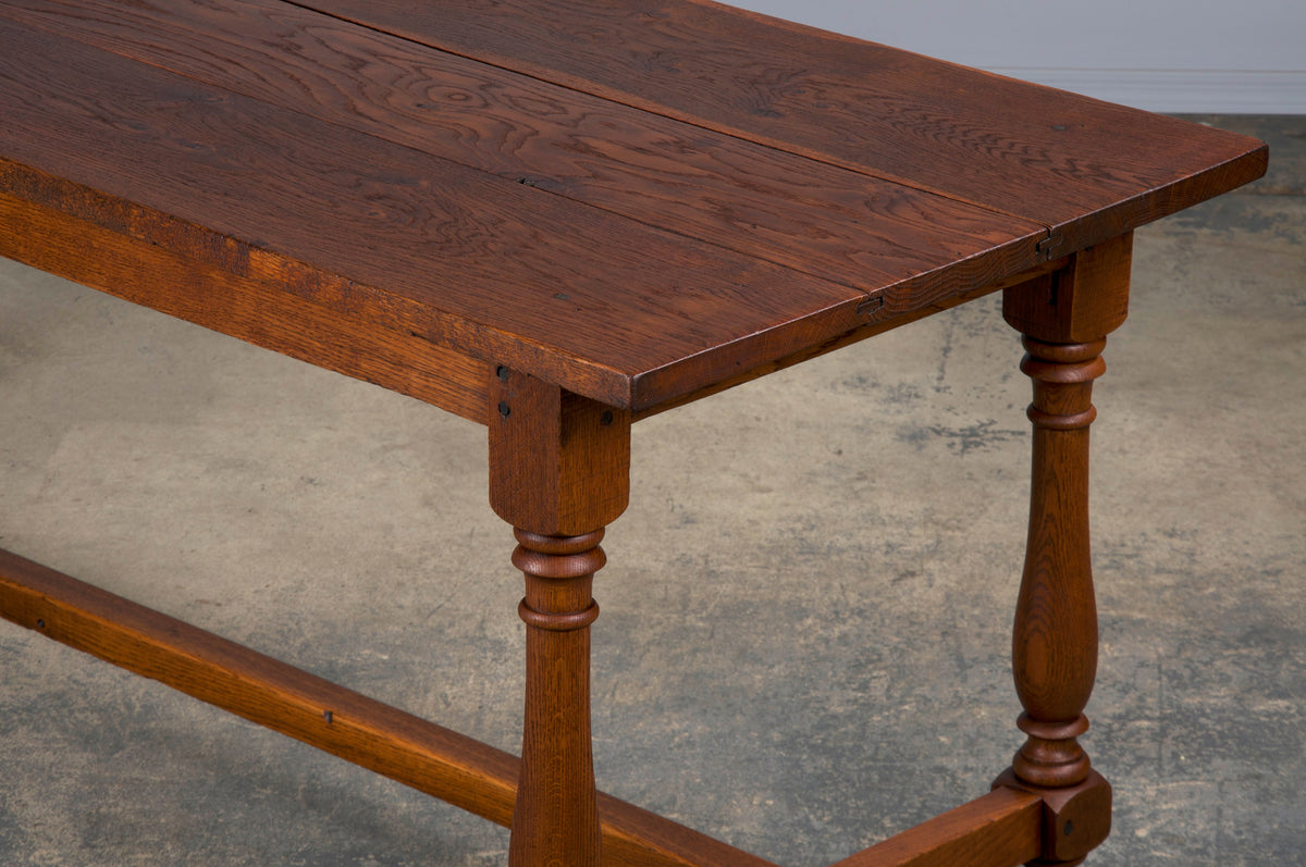 Antique Country French Provincial Oak Farmhouse Trestle Dining Table