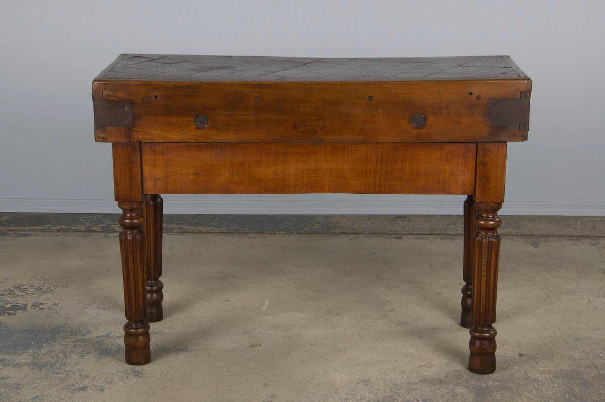 19th Century French Parisian Carved Maple Butcher Block Table