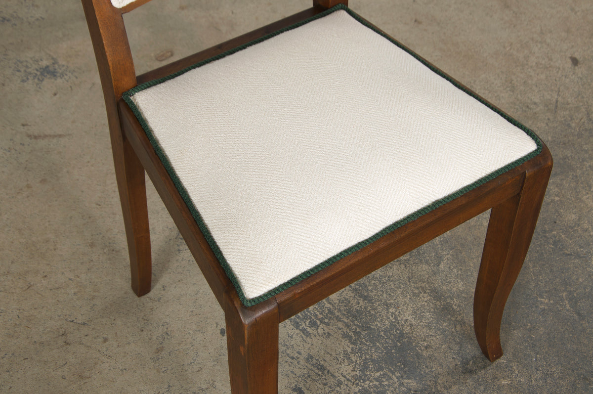 1920s French Art Deco Mustache Back Dining Chairs In Off-White and Green - Set of 6