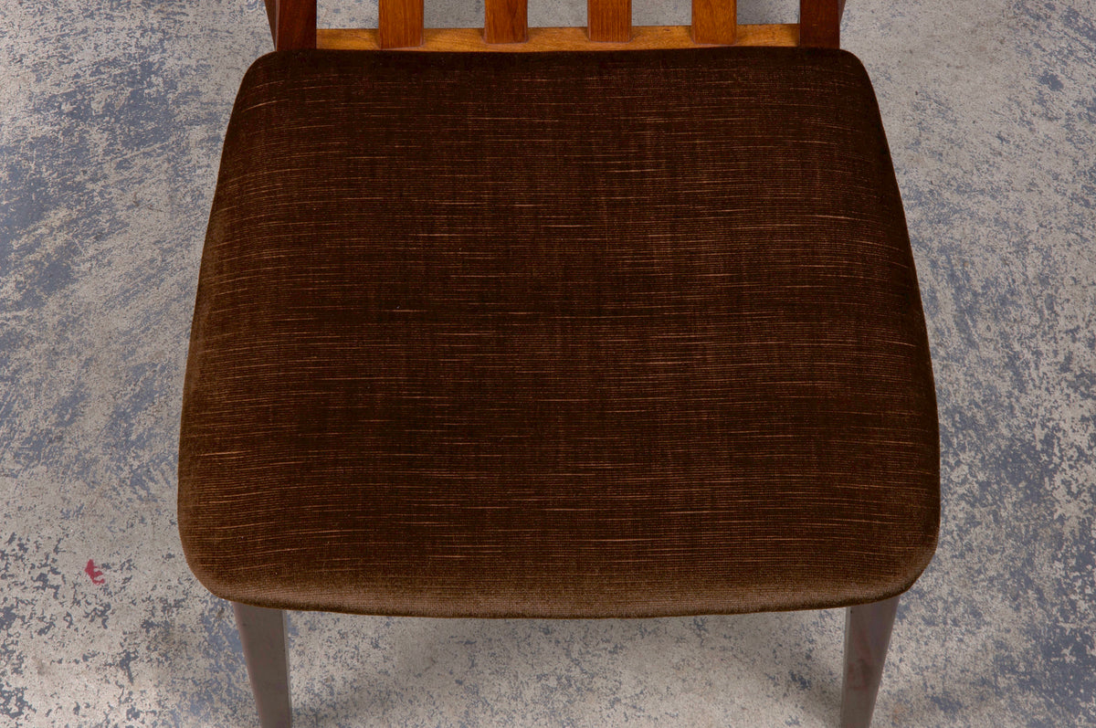 Mid-Century Modern G-Plan Teak Dining Chairs W/ Brown Velvet - Set of 6