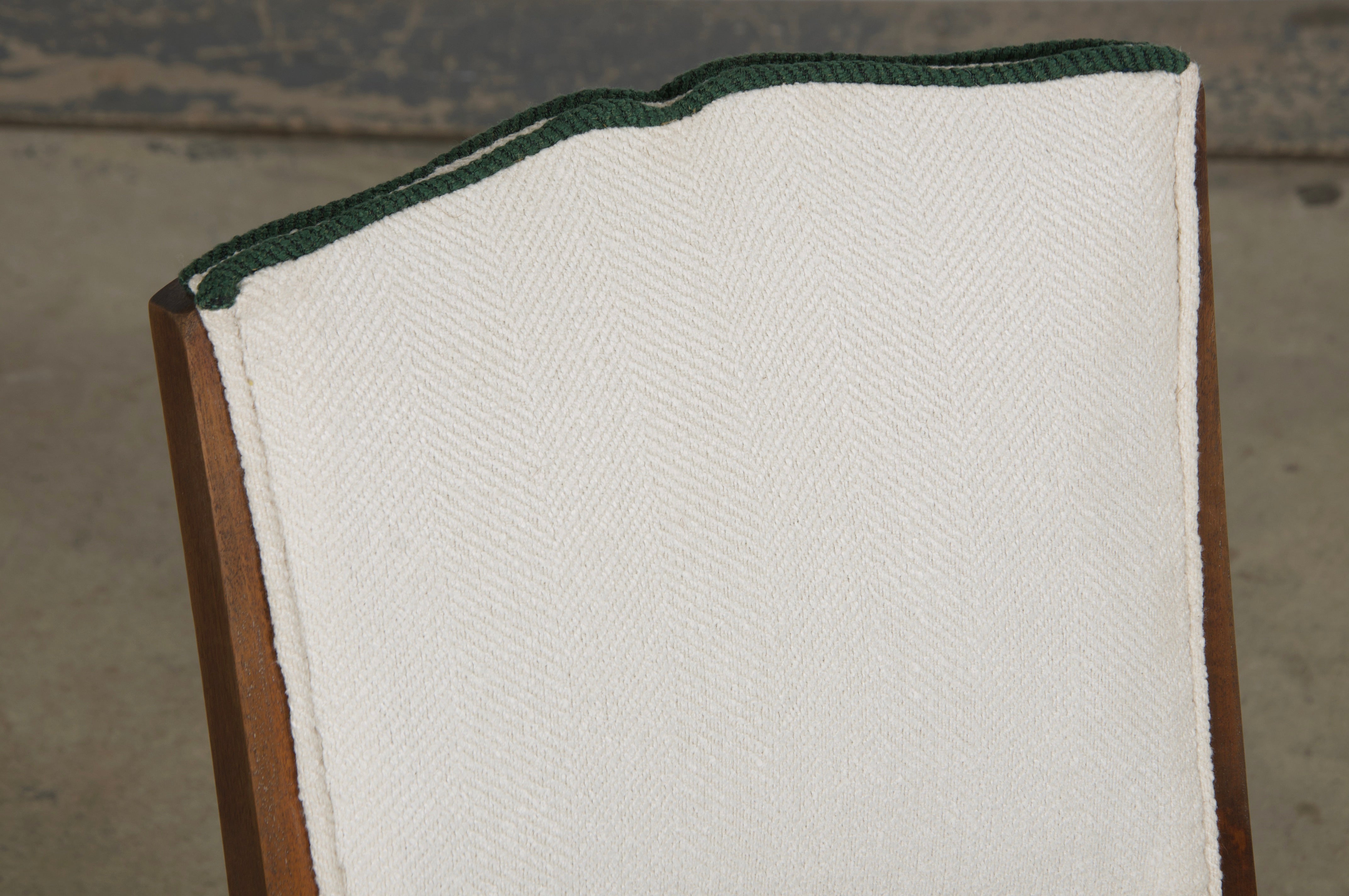 1920s French Art Deco Mustache Back Dining Chairs In Off-White and Green - Set of 6