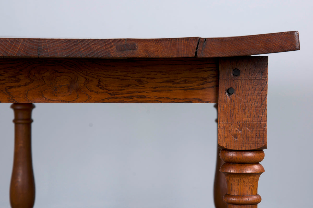 Antique Country French Provincial Oak Farmhouse Trestle Dining Table