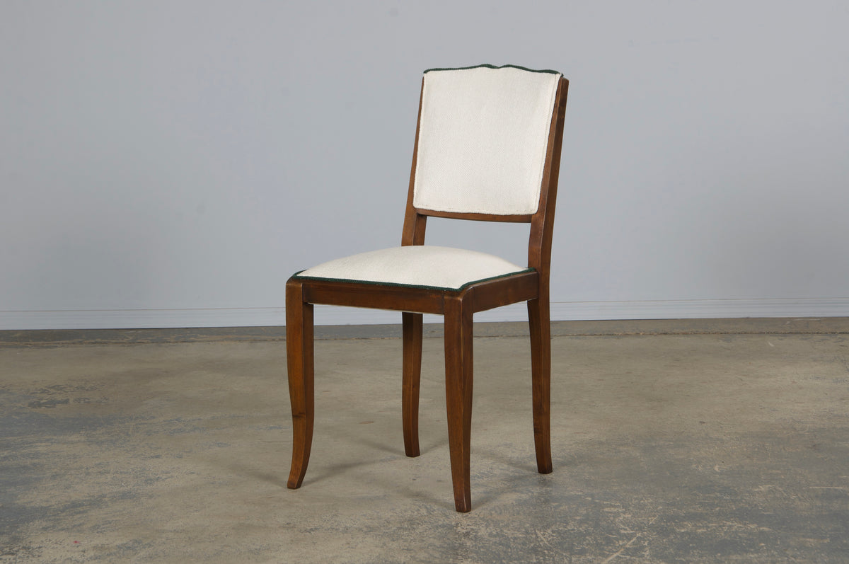 1920s French Art Deco Mustache Back Dining Chairs In Off-White and Green - Set of 6